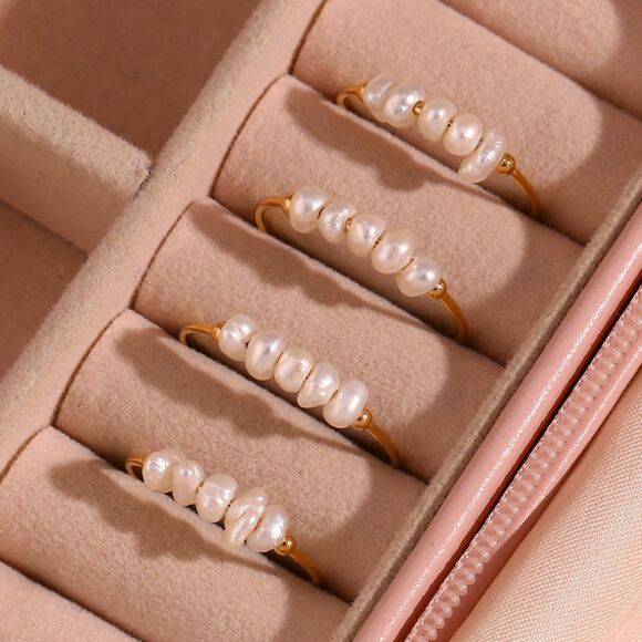 Freshwater Pearl 18K Gold Plated Minimalist Dainty Stacking Beaded Pearl Ring - Picture 6 of 6